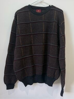 Nordstrom Merino wool Vintage Men's Dark Brown Patterned Crewneck Sweater